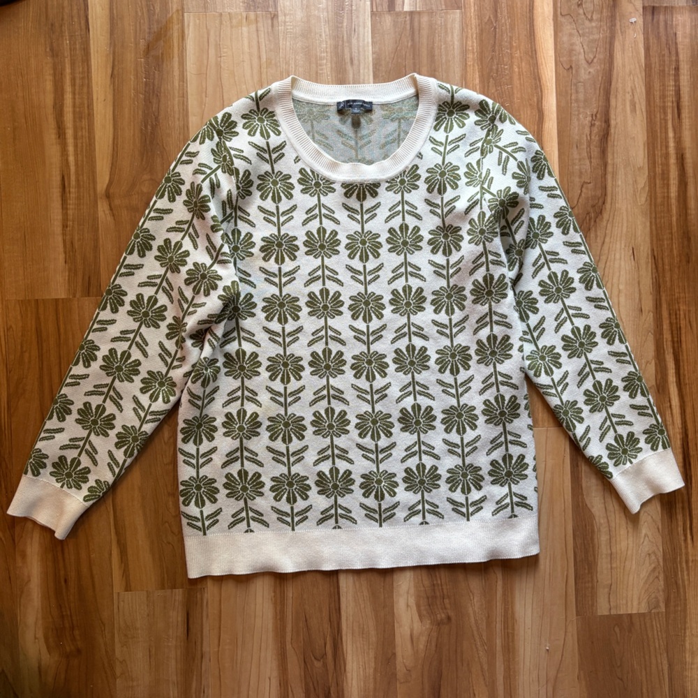 Adrianna Papell Cream and Green Floral Sweater 1X
